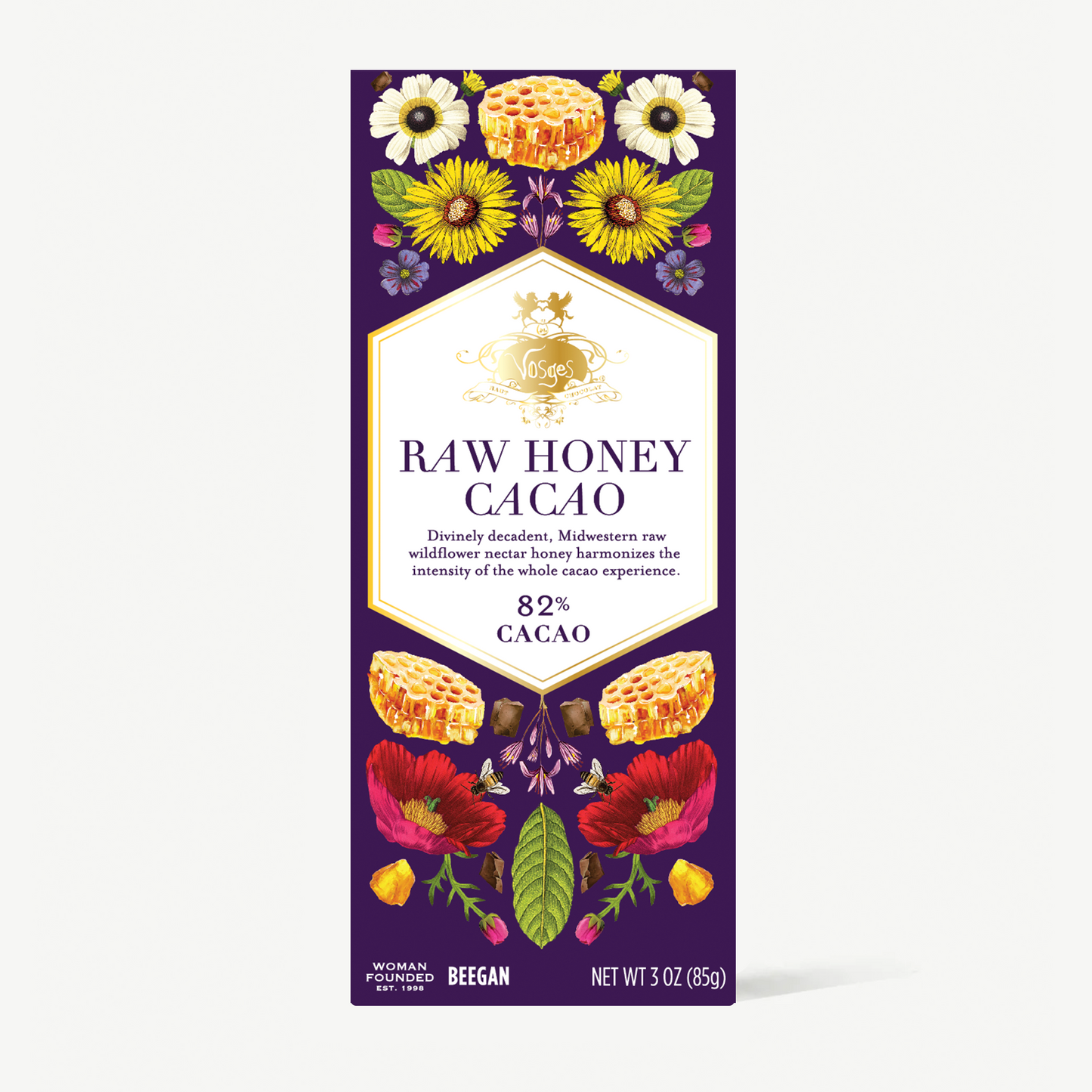 3 ounce super dark chocolate and raw honey chocolate bar.