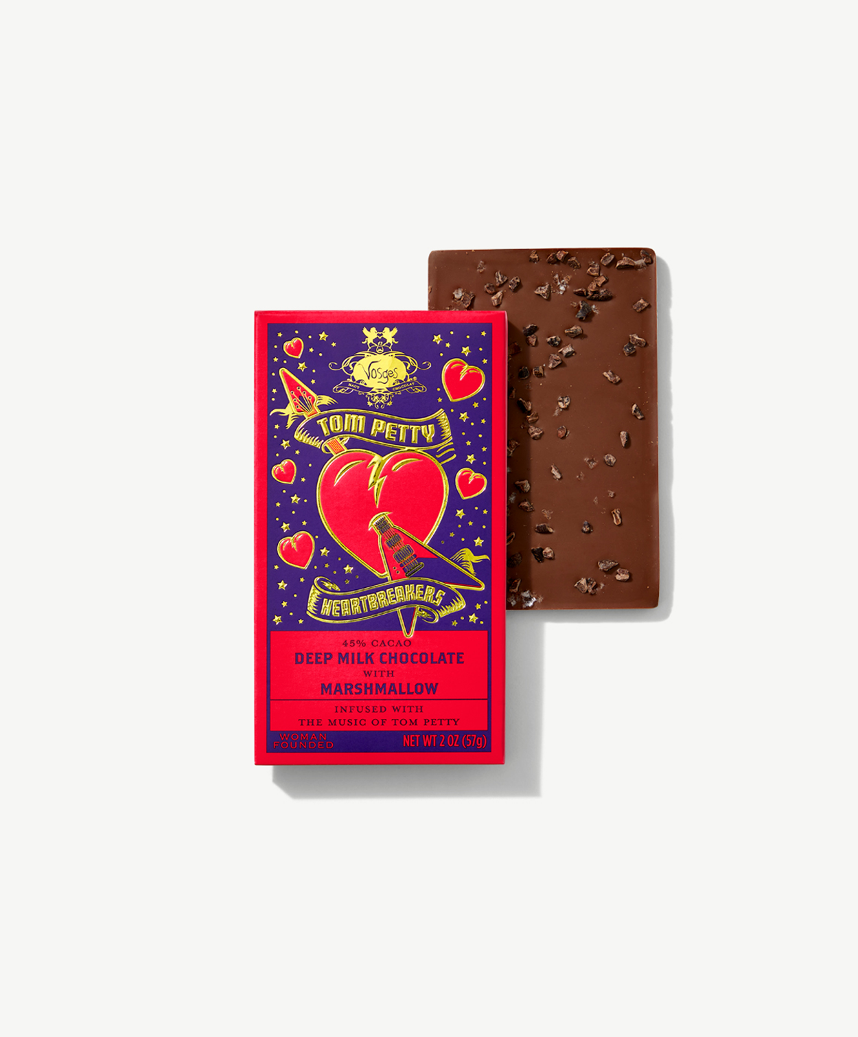 Tom Petty x Vosges Marshmallow, Cocoa Nib and Milk Chocolate Bar