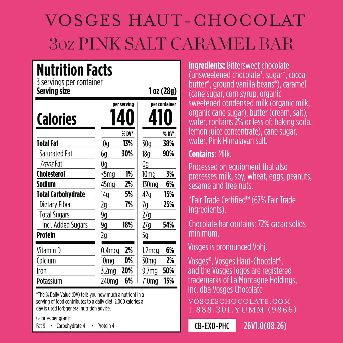 Pink Himalayan Crystal Salt Caramel Chocolate Bar