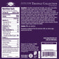 Nutrition Facts and Ingredients of Vosges Haut-Chocolat nine piece Dark Chocolate Truffle Collection printed in white san-serif font on a dark purple background.