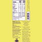 Nutrition Facts and Ingredients of Vosges Haut-Chocolat Banana Coconut bar in purple, san-serif font on a bright yellow background.Nutrition Facts and Ingredients of Vosges Haut-Chocolat Banana Coconut bar in purple, san-serif font on a bright yellow background.
