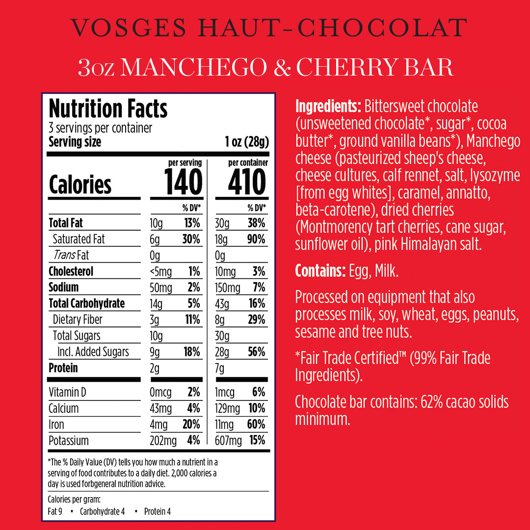 Manchego and Cherry Chocolate Bar | Chocolate Bars | Vosges