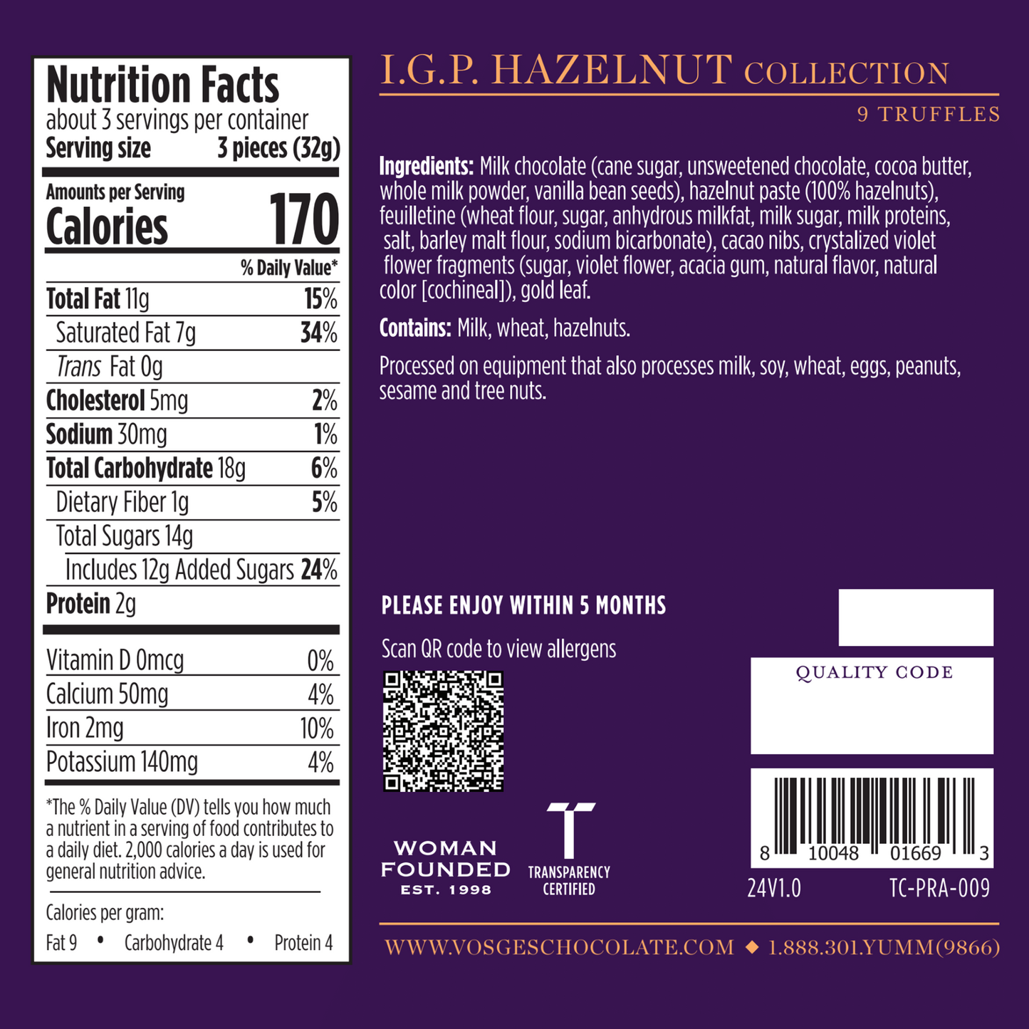I.G.P. Piemonte Hazelnut Praline Bonbons, 9 pieces