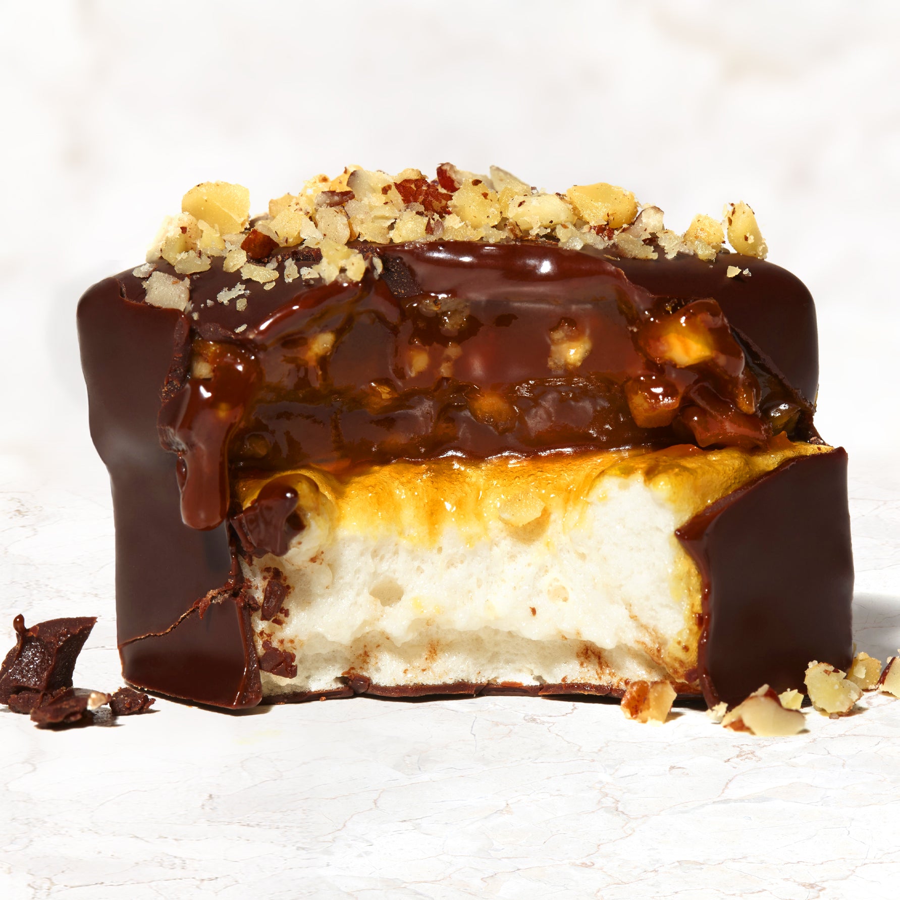 Fluffy Marshmallows Covered in Chocolate With Caramel