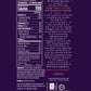 Nutrition Facts and Ingredients of Vosges Haut-Chocolat Raw Almond Butter Pure Plant bar in white, san-serif font on a dark purple background. 
