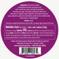 Ingredients and Nutrition facts for Vosges Raspberry Truffles, in white san serif font on a bright pink circular background.