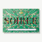 Large two pound slab of Vosges Choclate wrapped in a bright blue psychedelic wrapper reading, "Soirée"" 