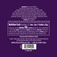 Nutrition label and ingredient list on a purple background for Vosges chocolate truffles.
