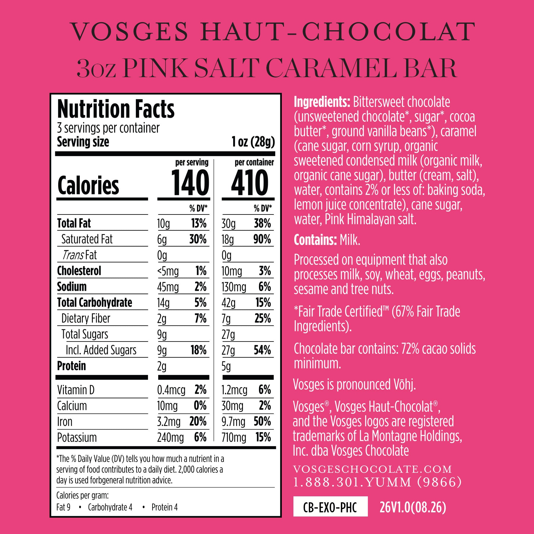Pink Himalayan Crystal Salt Caramel Chocolate Bar | Vosges