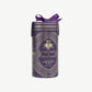 A purple tube embossed with gold foil reading, "Caramels et Chocolats" tied with a purple ribbon bow stands against a light grey background.