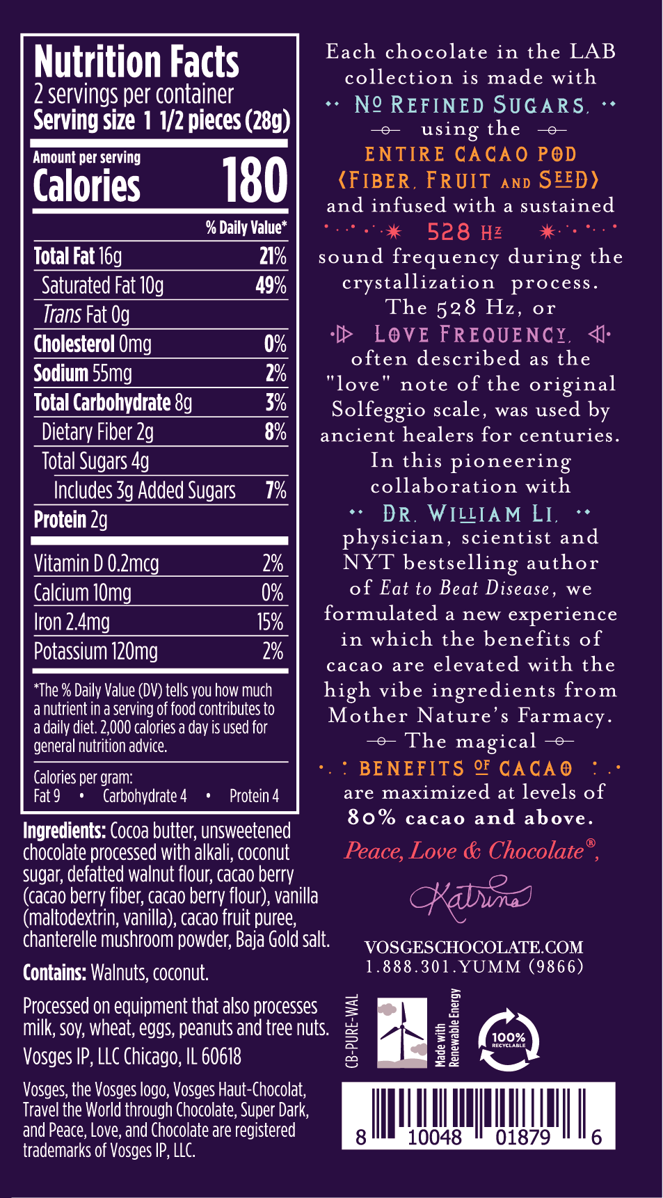 Walnut and Chanterelle Bar nutritionals 